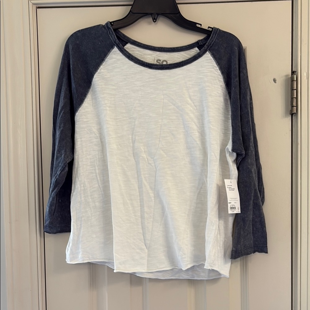 SO Women's Short Sleeve Tee - Navy and White